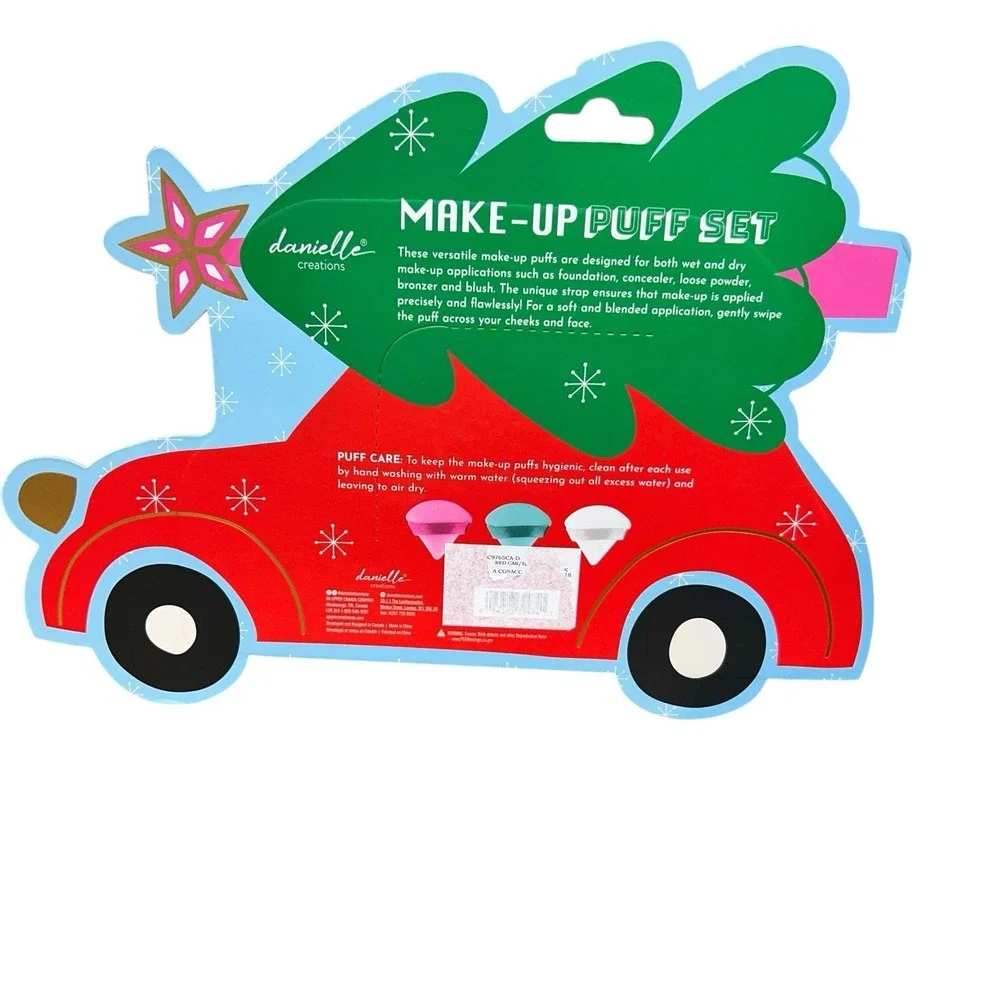 Danielle Creations 10pc Makeup Puff Set Holiday Car w/ Christmas Tree Gift Ready